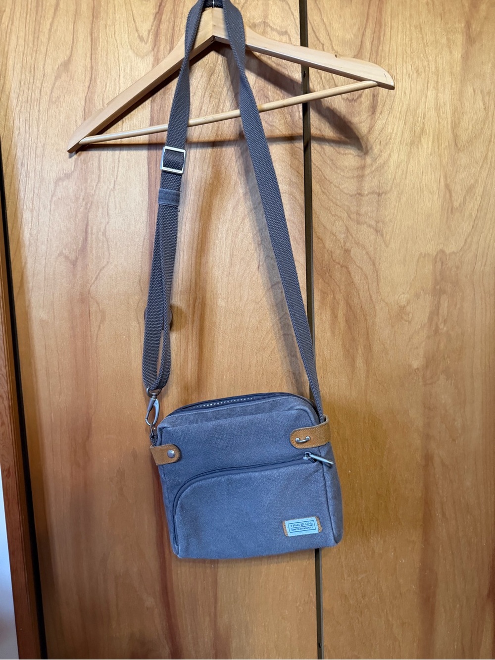 TravelonGray Canvas Crossbody Bag with Tan Accents - Wom Everyday Shoulder Bag